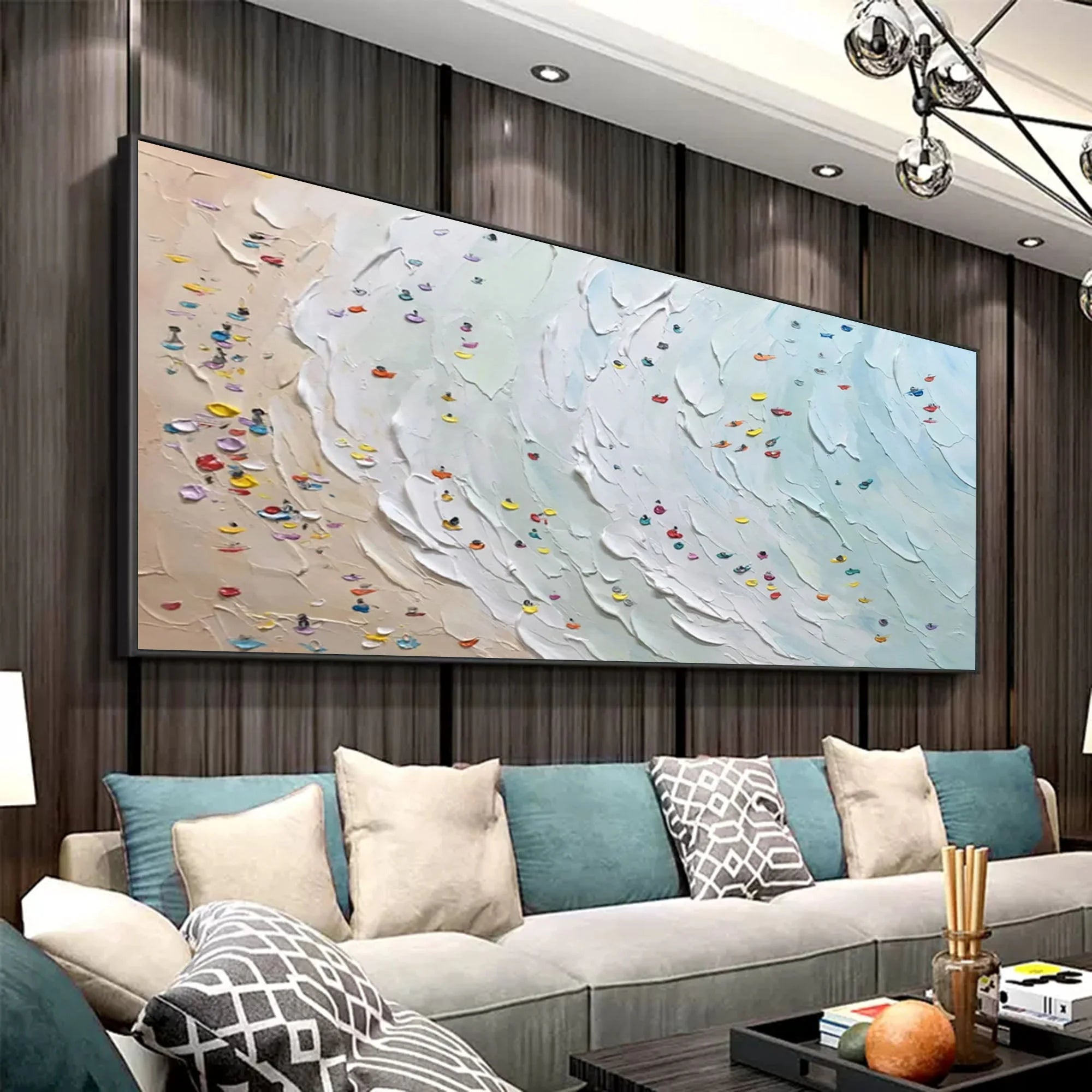 Multicolor Ocean Breeze Textured Beach Panorama - Artwallpainting
