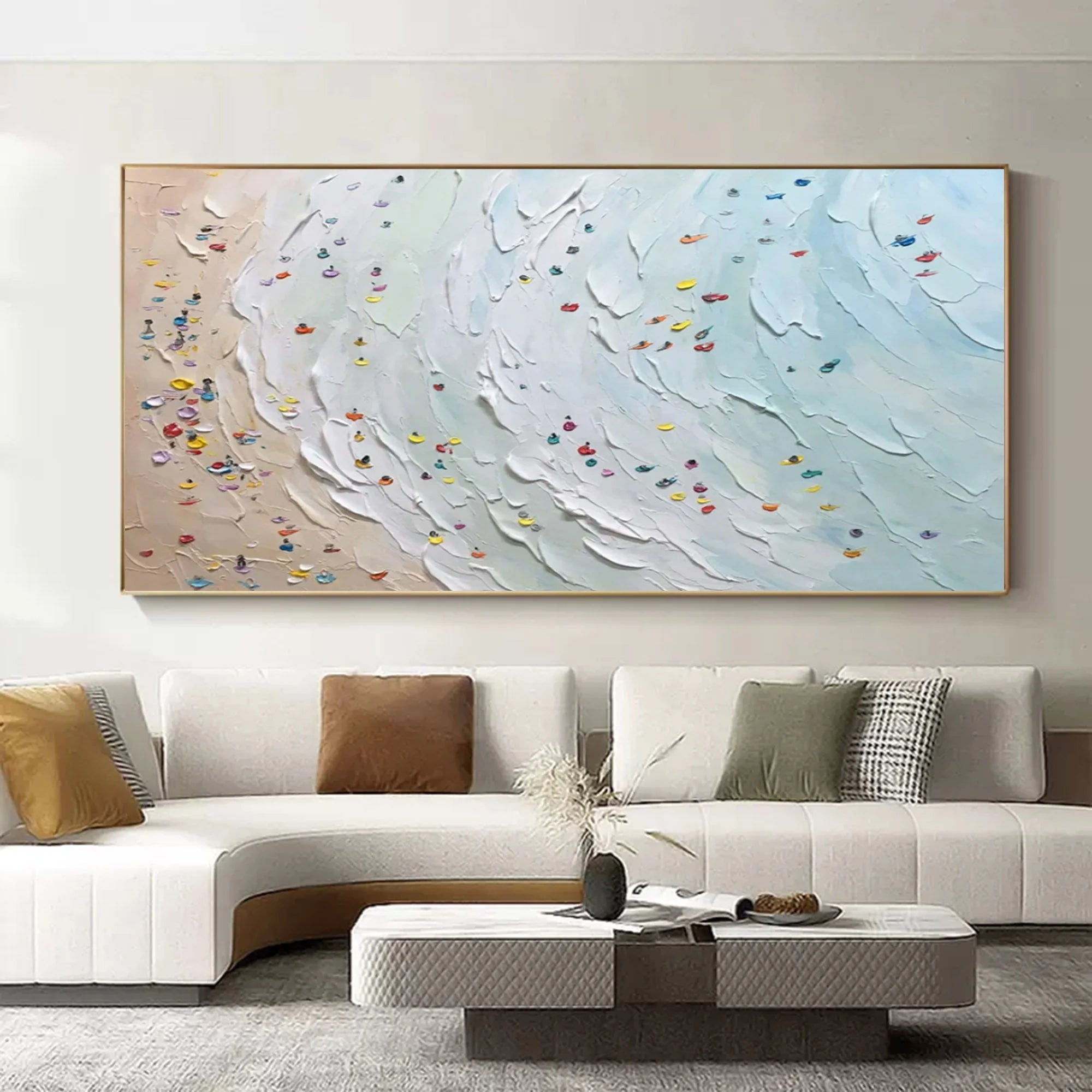 Multicolor Ocean Breeze Textured Beach Panorama - Artwallpainting