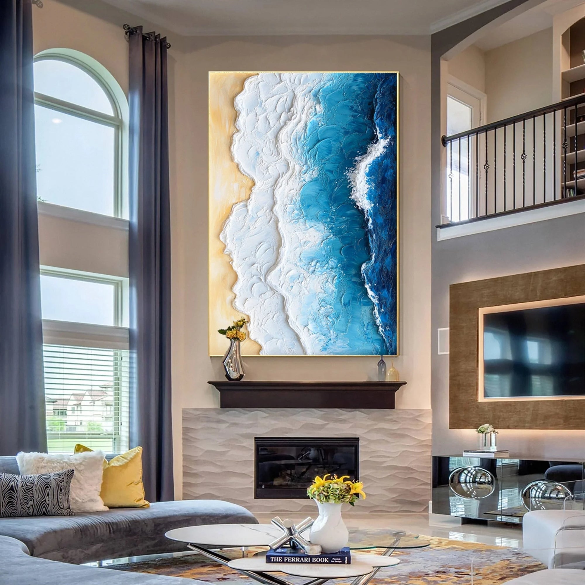 Multicolor Ocean Edge Textured Coastal Painting - Artwallpainting