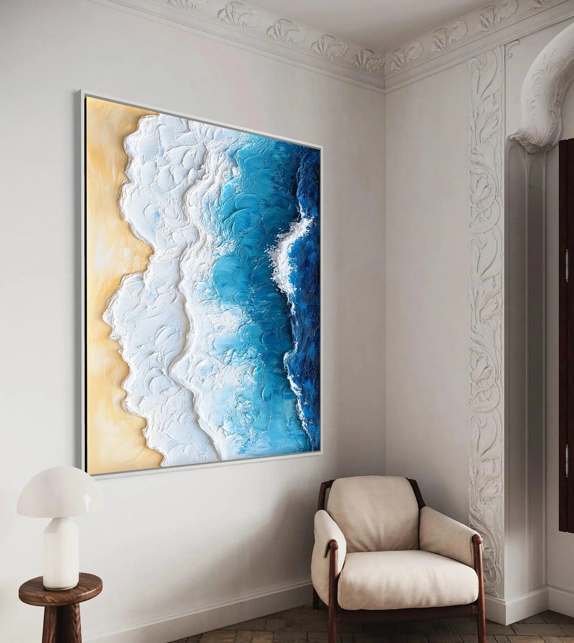 Multicolor Ocean Edge Textured Coastal Painting - Artwallpainting