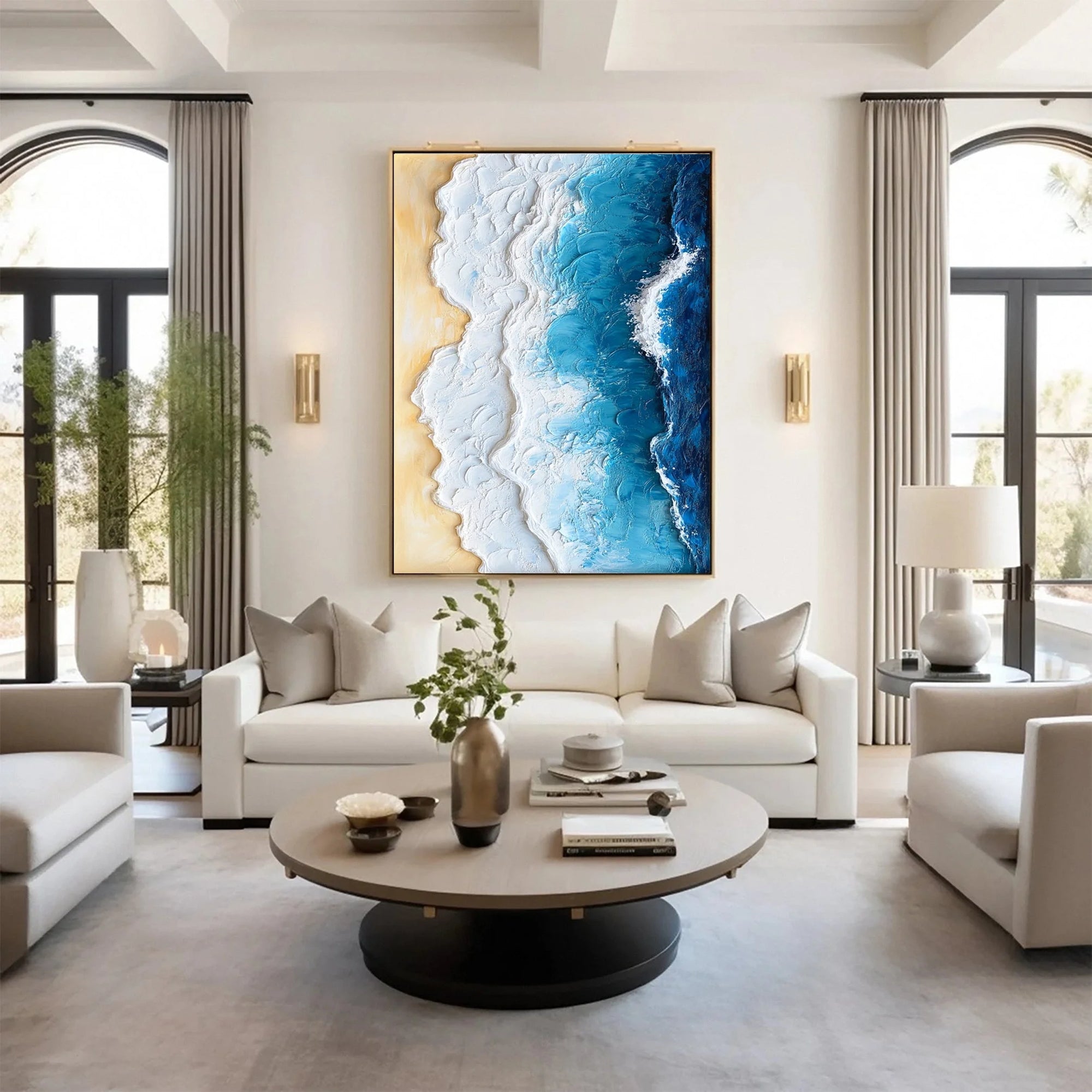 Multicolor Ocean Edge Textured Coastal Painting - Artwallpainting