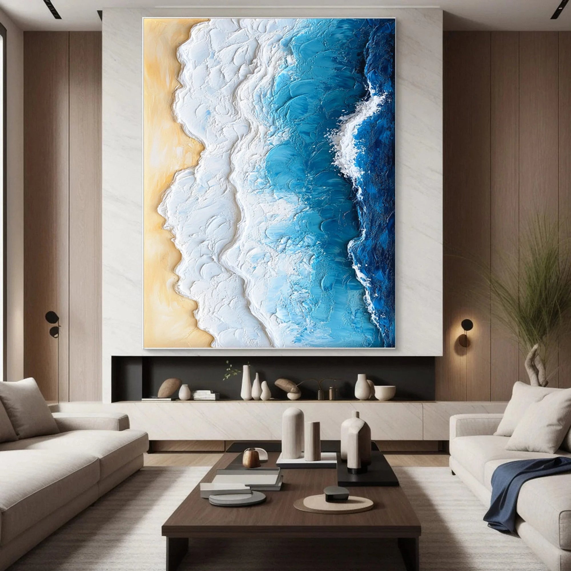 Multicolor Ocean Edge Textured Coastal Painting - Artwallpainting