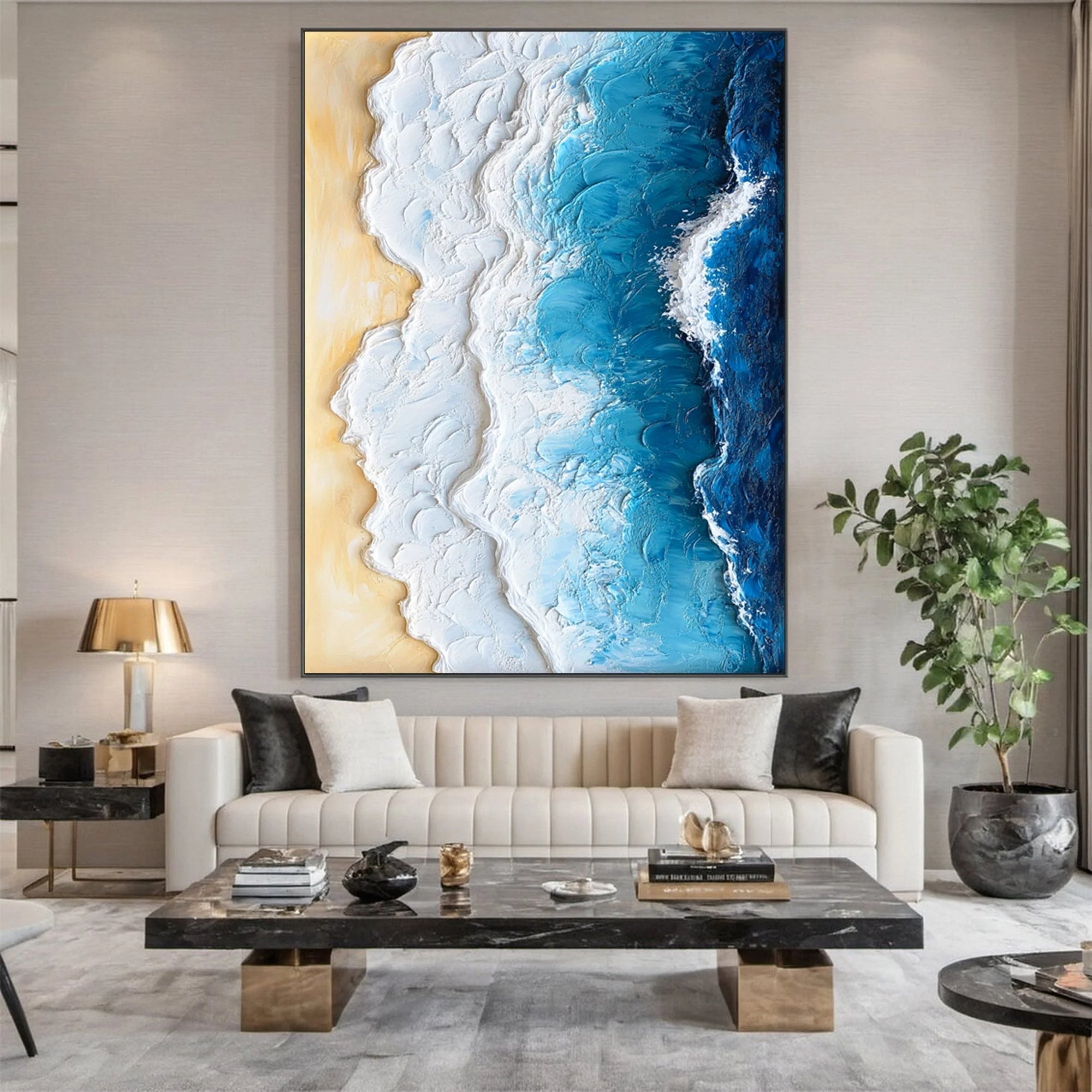 Multicolor Ocean Edge Textured Coastal Painting - Artwallpainting