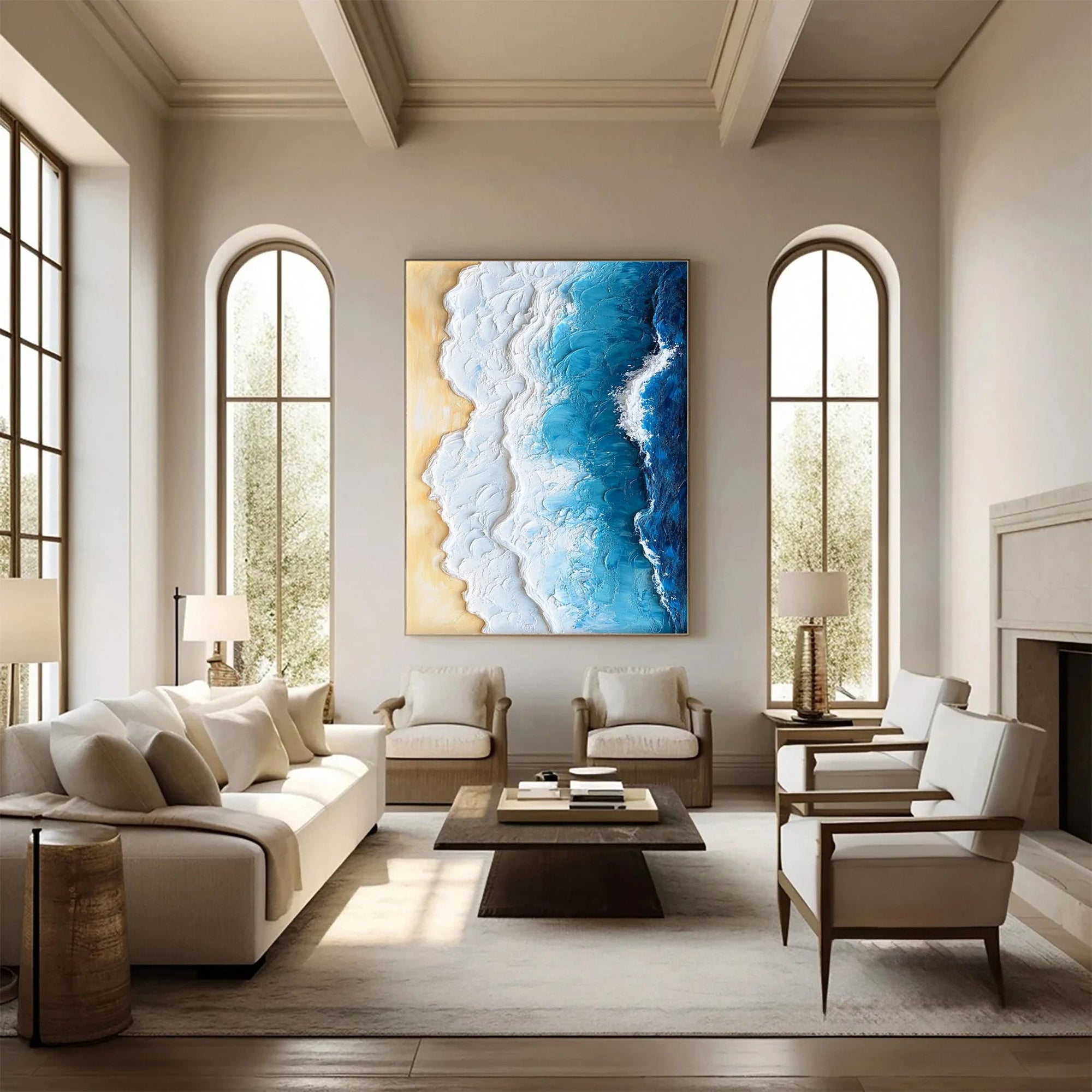 Multicolor Ocean Edge Textured Coastal Painting - Artwallpainting