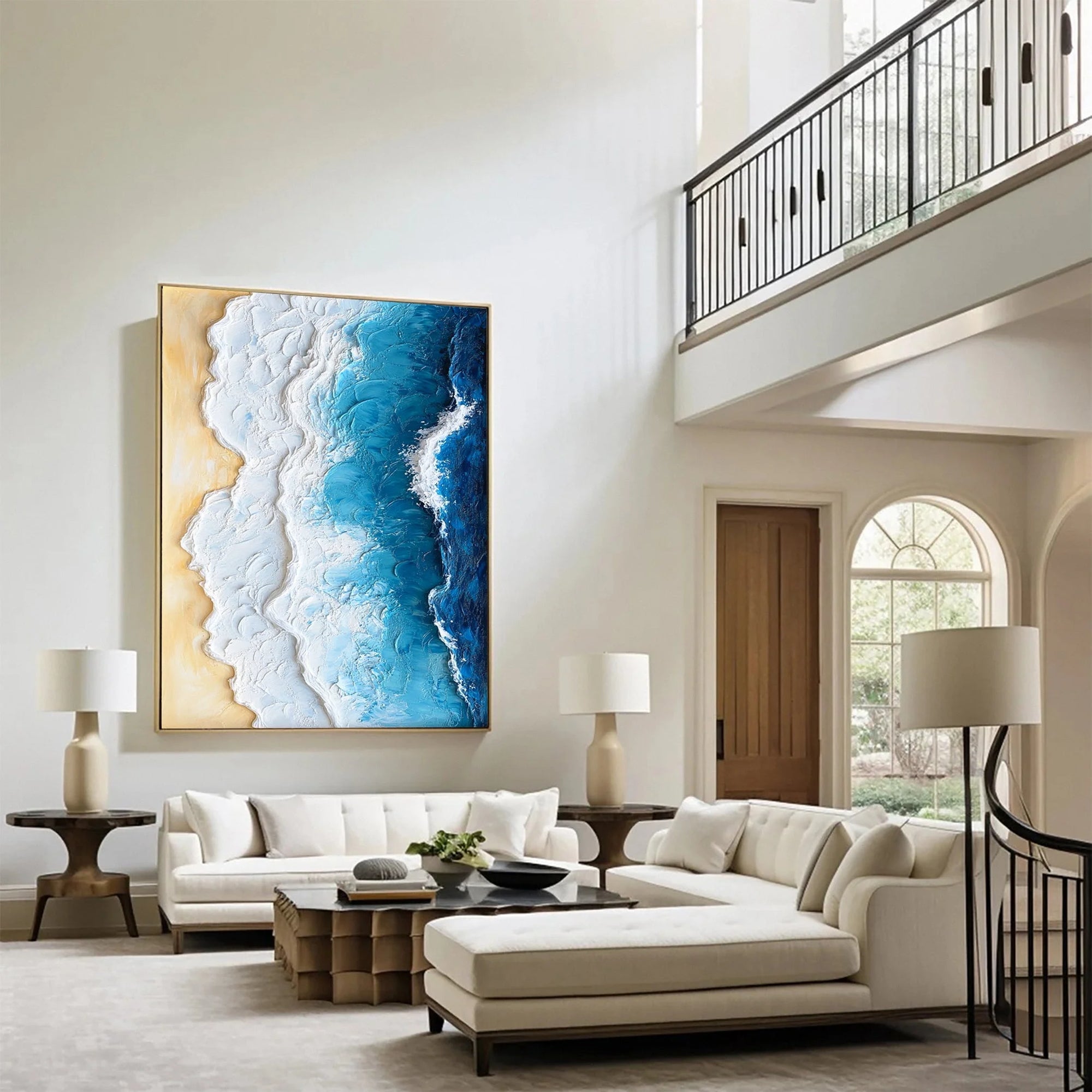 Multicolor Ocean Edge Textured Coastal Painting - Artwallpainting