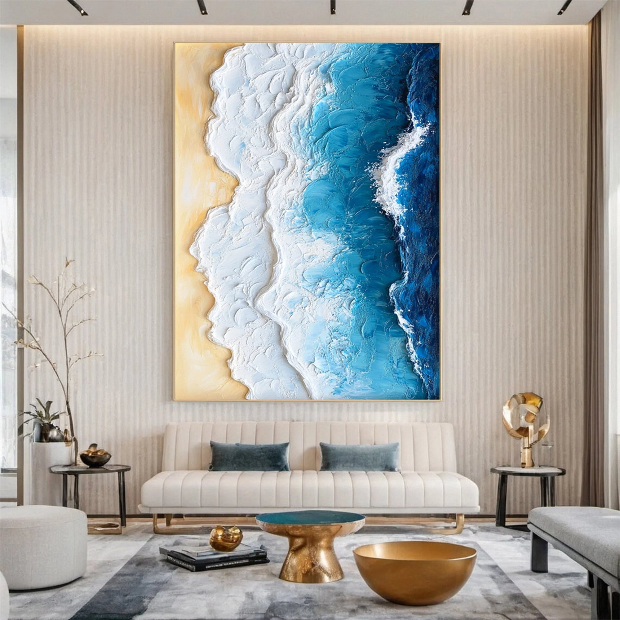Multicolor Ocean Edge Textured Coastal Painting - Artwallpainting