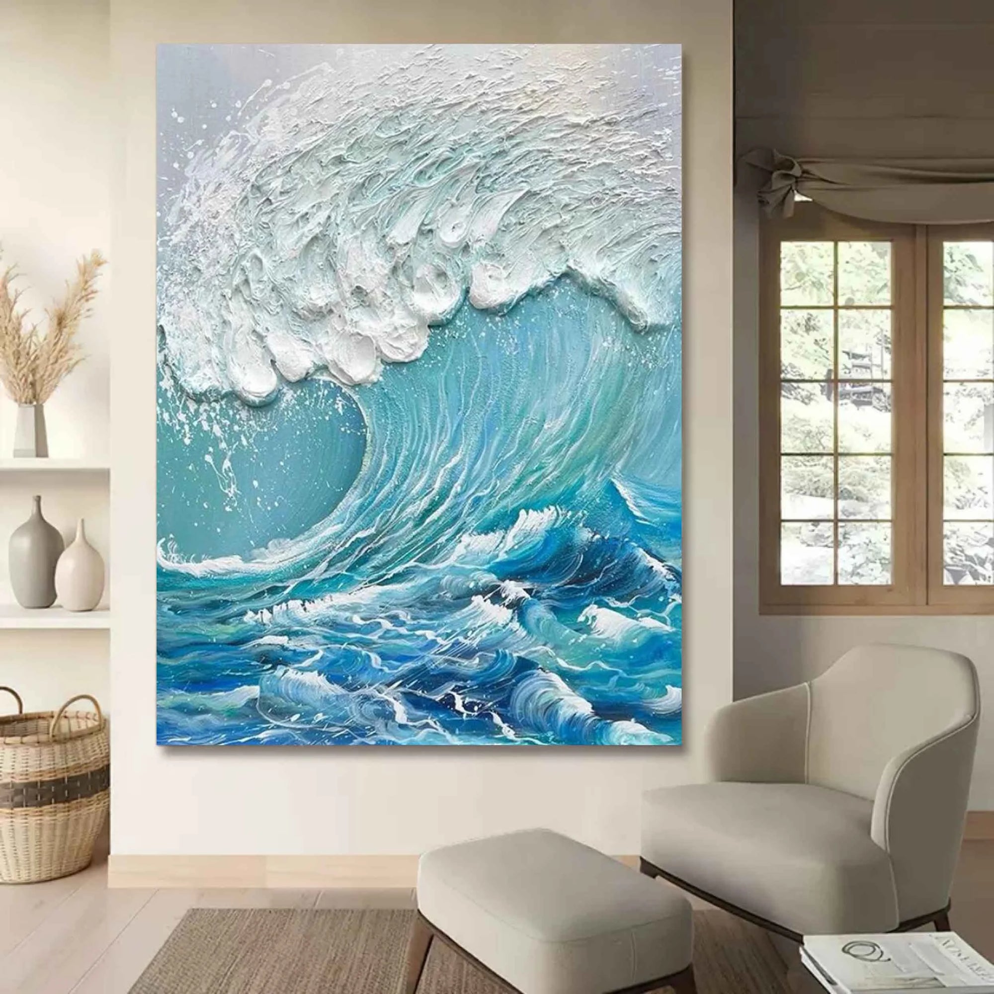Multicolor Ocean Symphony Textured Wave Art - Artwallpainting