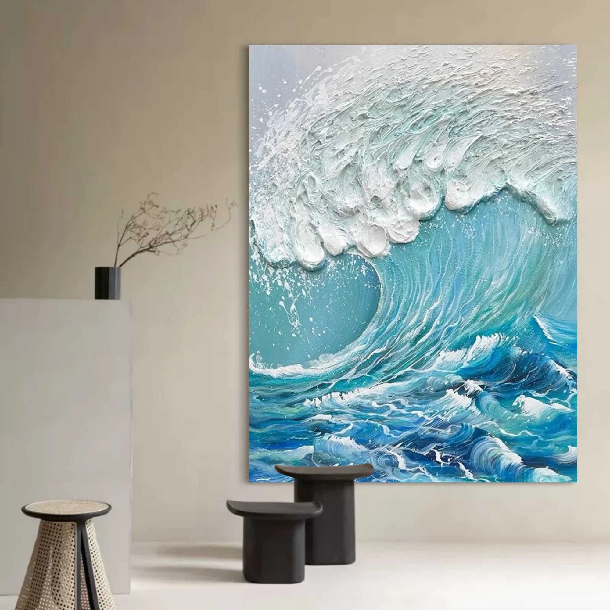 Multicolor Ocean Symphony Textured Wave Art - Artwallpainting