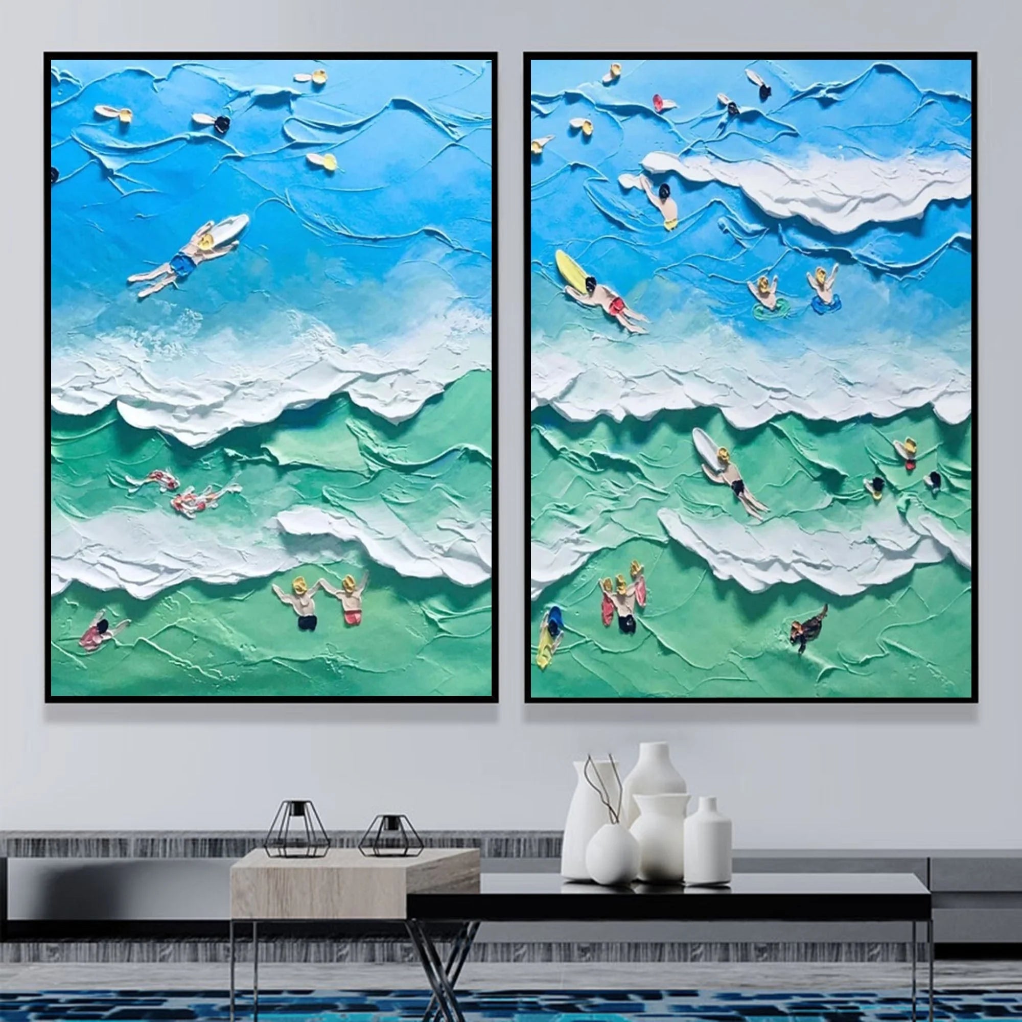 Multicolor Ocean Vibes Surf Diptych Set Of 2 - Artwallpainting