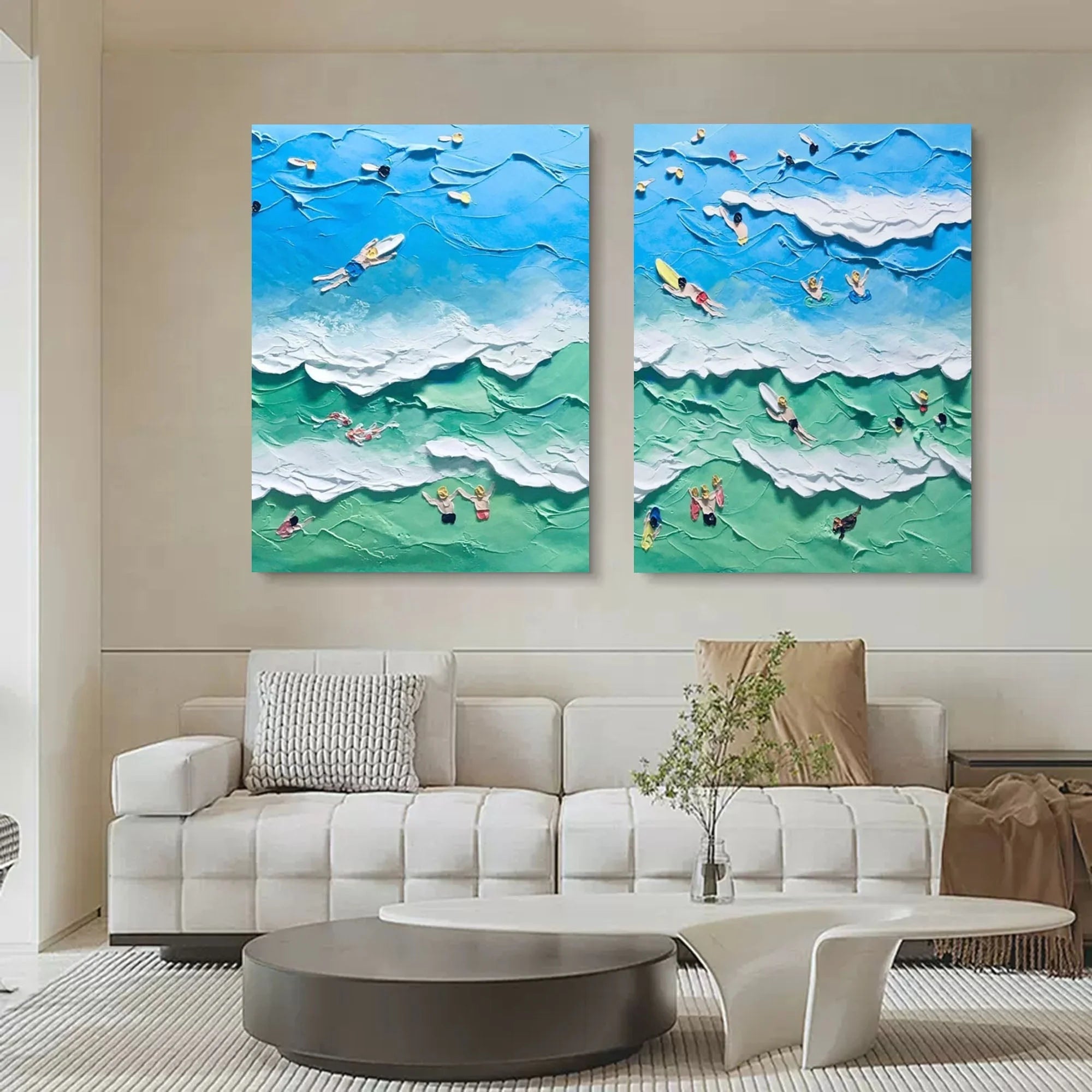 Multicolor Ocean Vibes Surf Diptych Set Of 2 - Artwallpainting