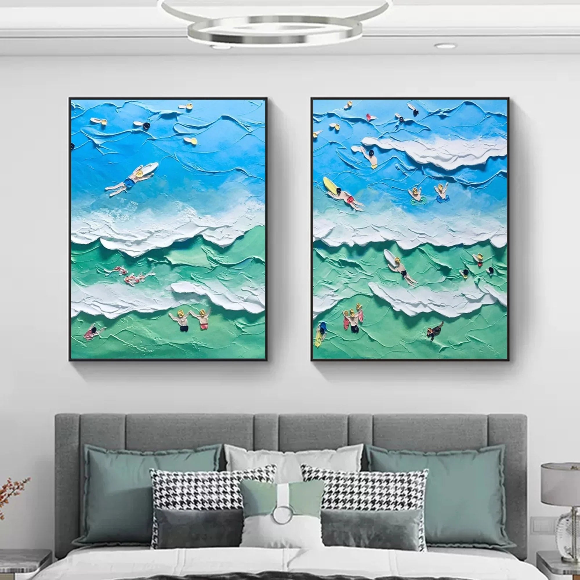 Multicolor Ocean Vibes Surf Diptych Set Of 2 - Artwallpainting