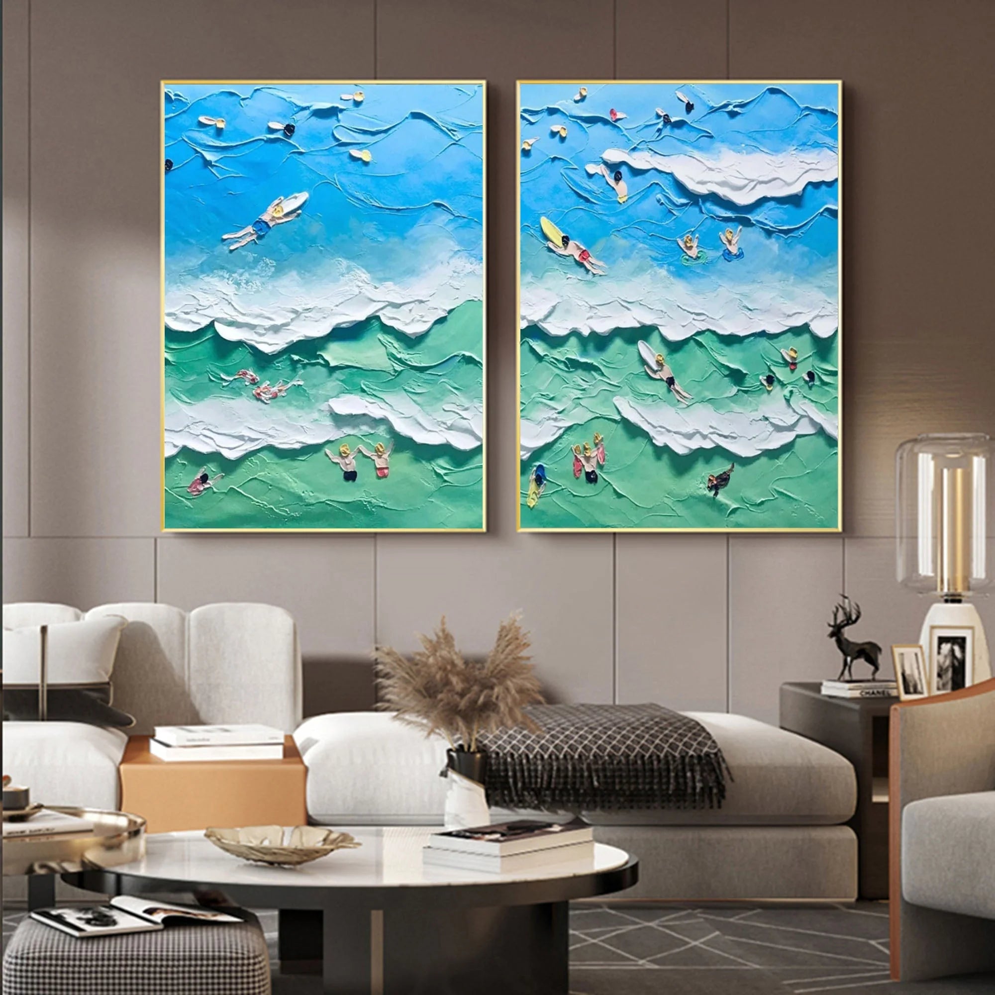 Multicolor Ocean Vibes Surf Diptych Set Of 2 - Artwallpainting
