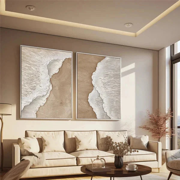 Multicolor Ocean Waves Textured Abstract Wall Art Set Of 2 - Artwallpainting