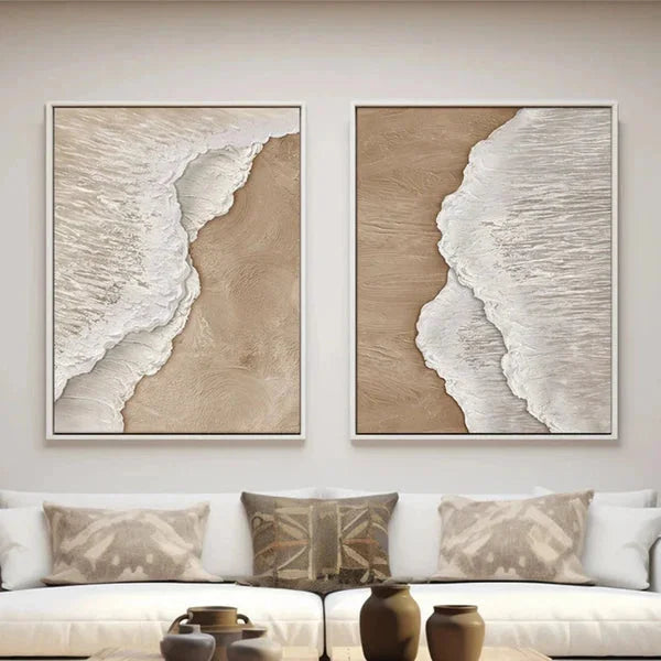 Multicolor Ocean Waves Textured Abstract Wall Art Set Of 2 - Artwallpainting