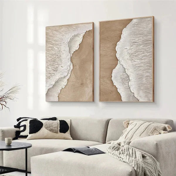 Multicolor Ocean Waves Textured Abstract Wall Art Set Of 2 - Artwallpainting