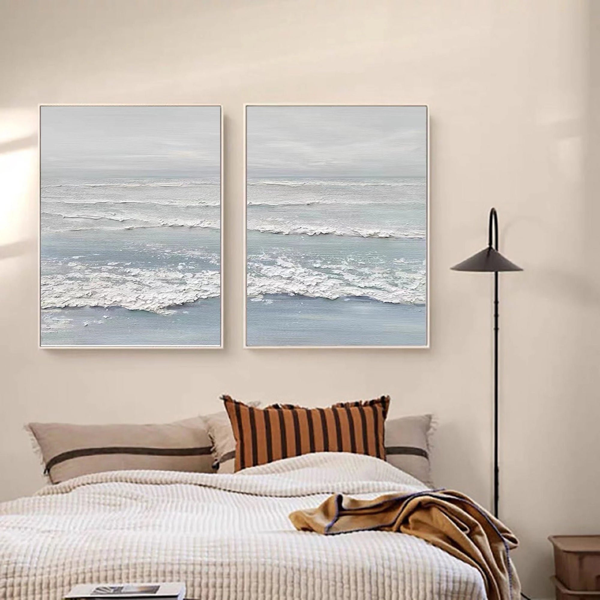 Multicolor Ocean Whisper Dual Panel Textured Seascape Art - Artwallpainting