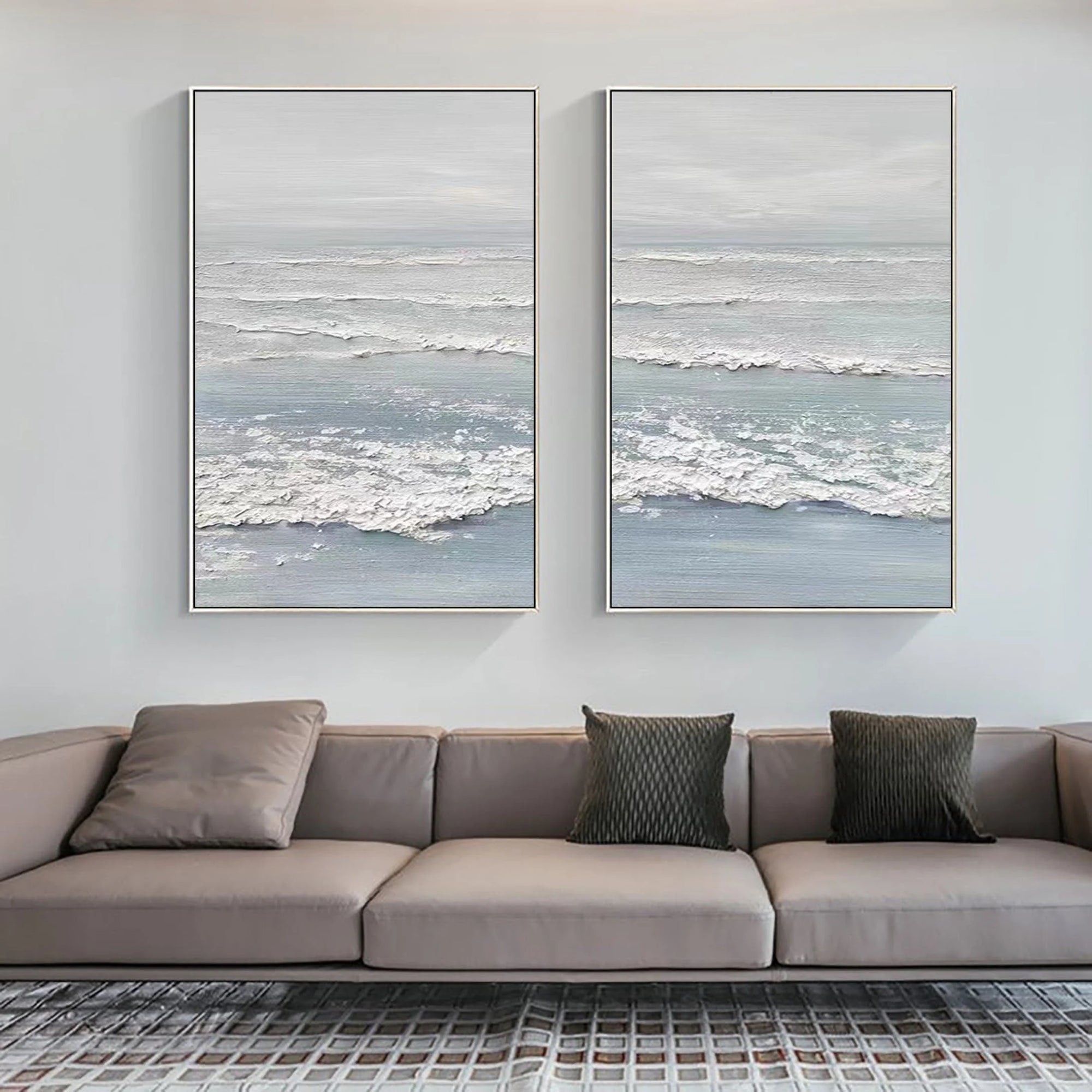 Multicolor Ocean Whisper Dual Panel Textured Seascape Art - Artwallpainting