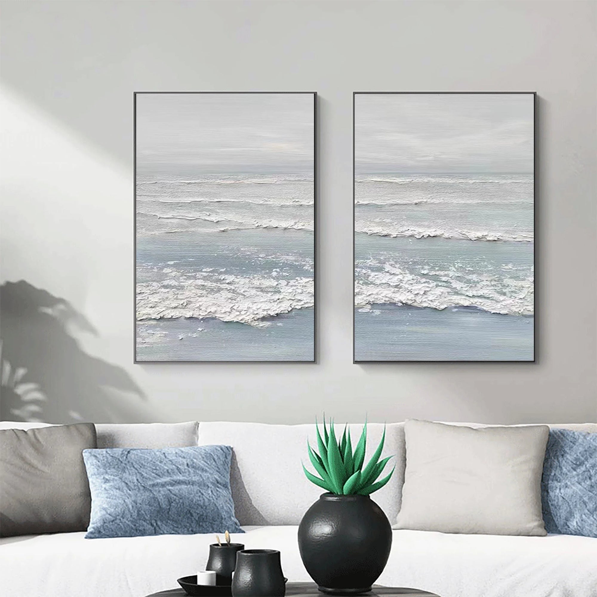 Multicolor Ocean Whisper Dual Panel Textured Seascape Art - Artwallpainting