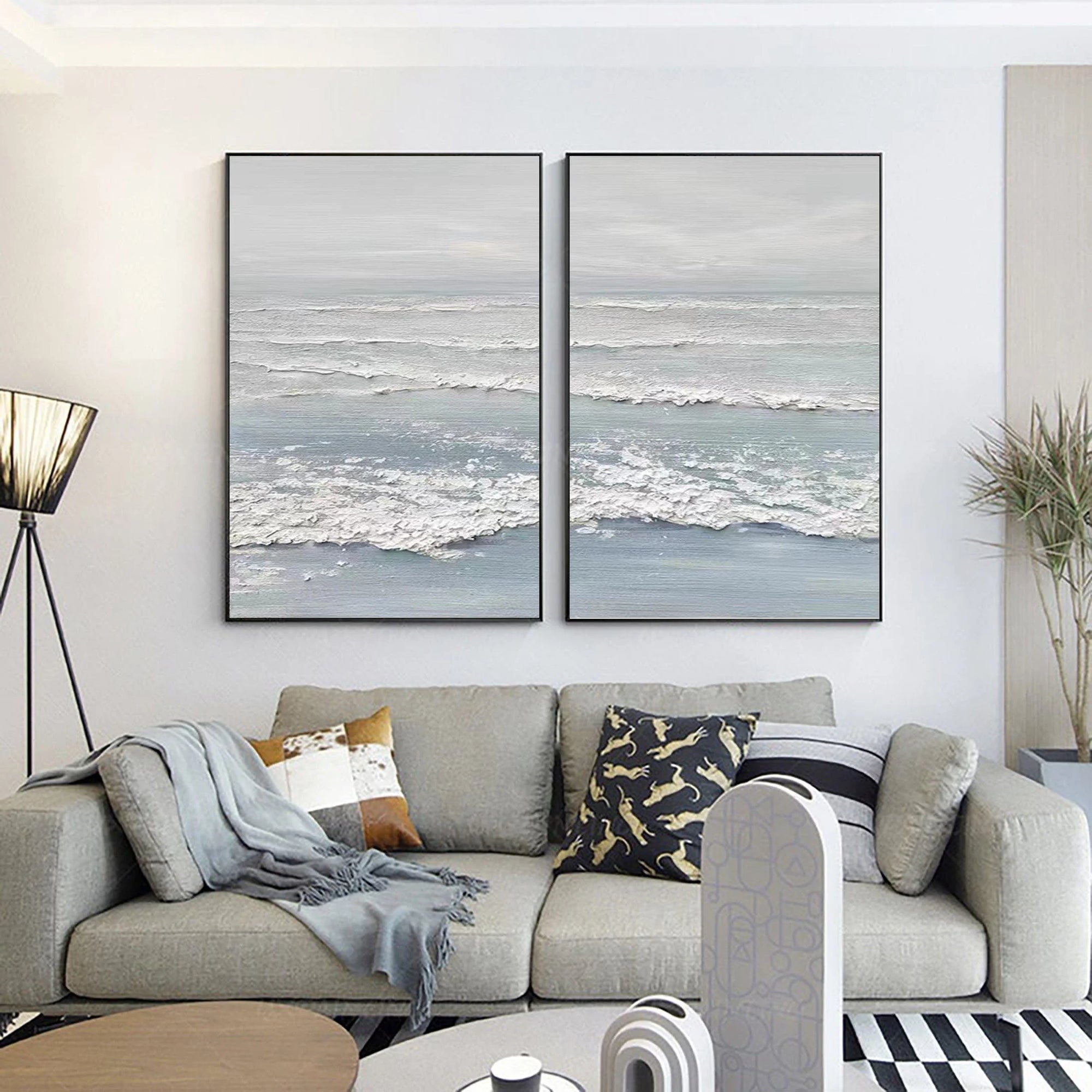 Multicolor Ocean Whisper Dual Panel Textured Seascape Art - Artwallpainting