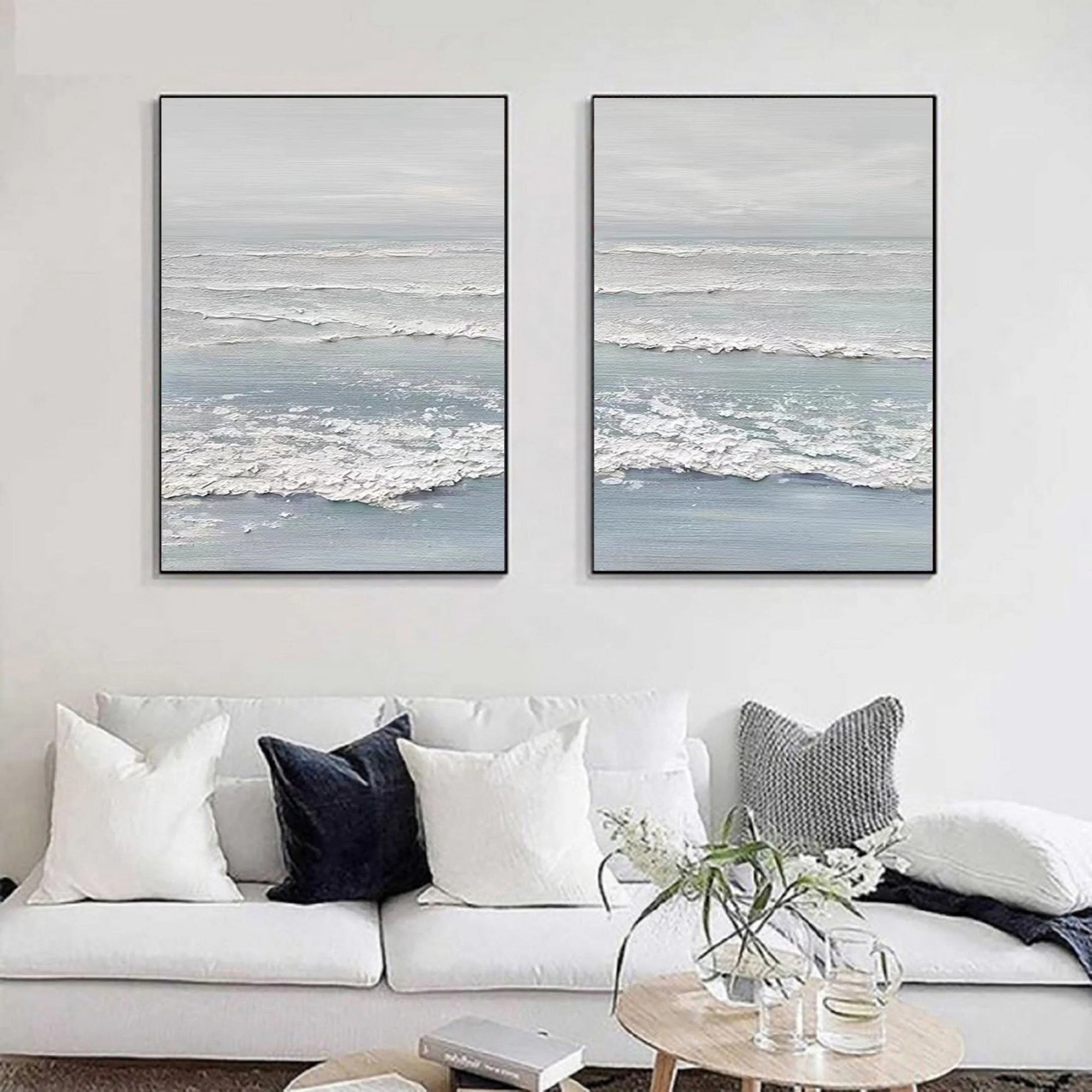 Multicolor Ocean Whisper Dual Panel Textured Seascape Art - Artwallpainting