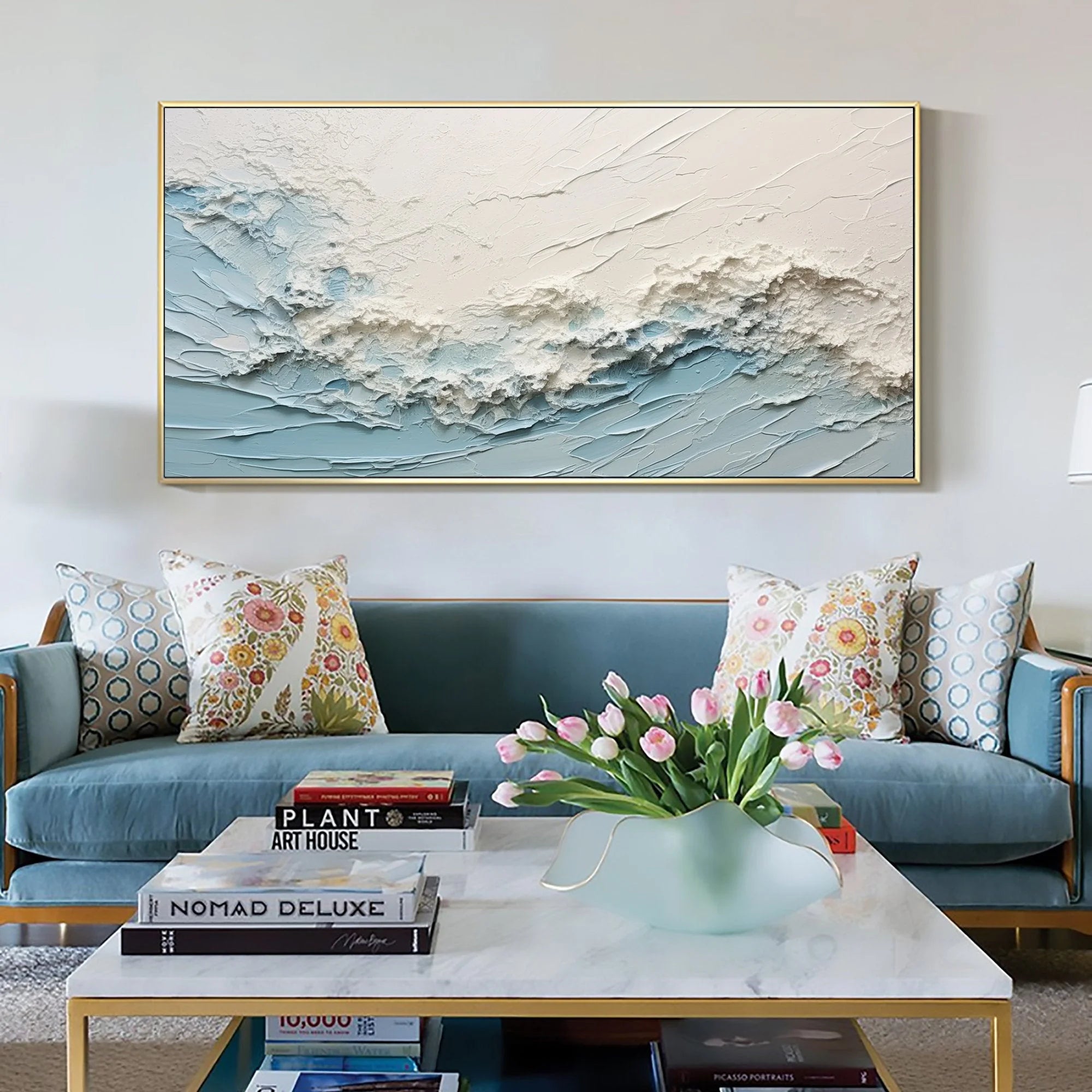 Multicolor Oceanic Serenity - Abstract Textured Wave Wall Art - Artwallpainting