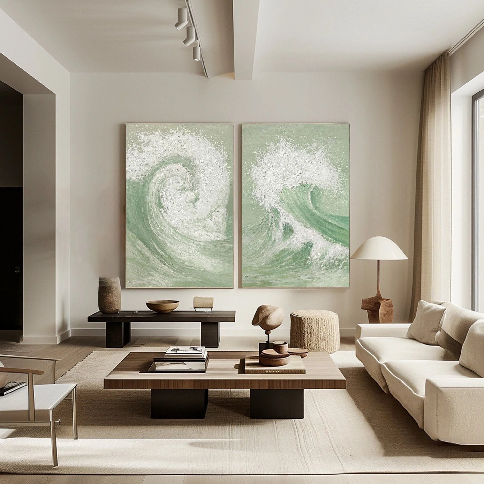 Multicolor Oceanic Symphony - Dual Abstract Wave Canvas Art Set Of 2 - Artwallpainting
