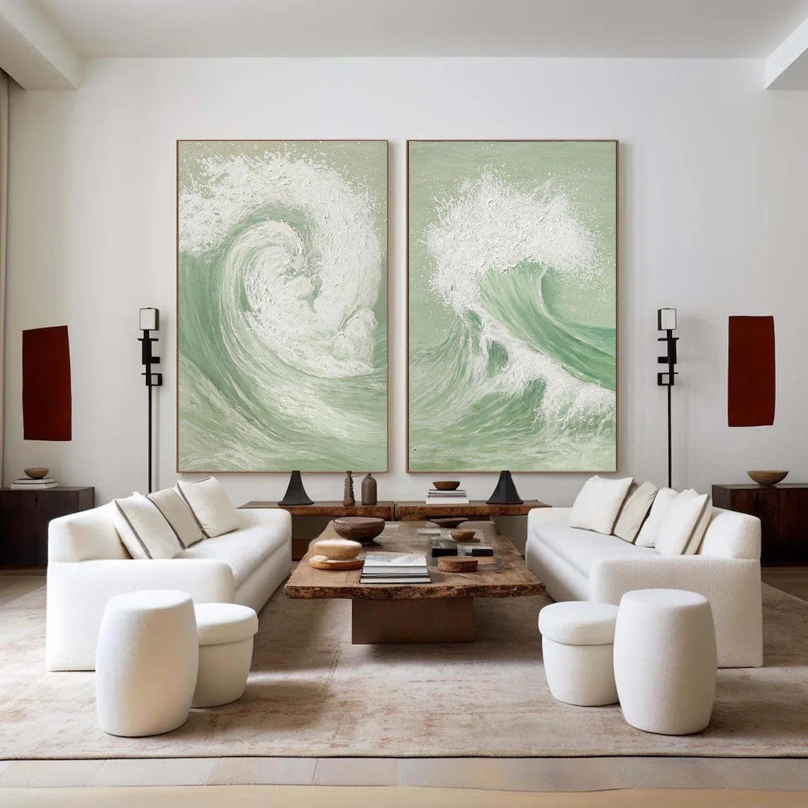 Multicolor Oceanic Symphony - Dual Abstract Wave Canvas Art Set Of 2 - Artwallpainting