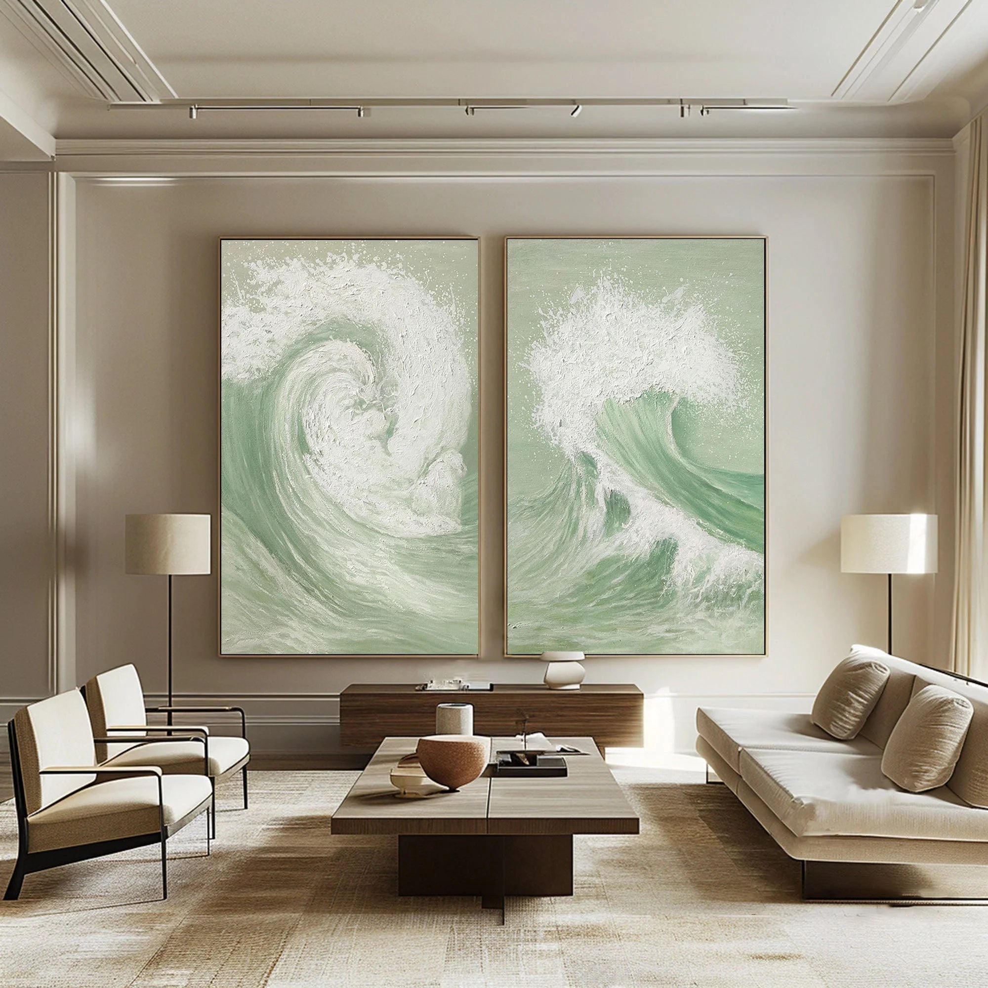 Multicolor Oceanic Symphony - Dual Abstract Wave Canvas Art Set Of 2 - Artwallpainting
