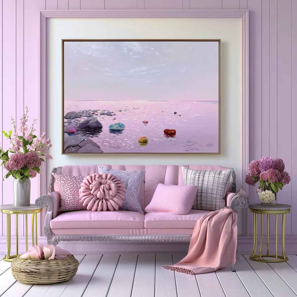 Multicolor Pastel Horizon Abstract Seascape With Colorful Rock Accents - Artwallpainting
