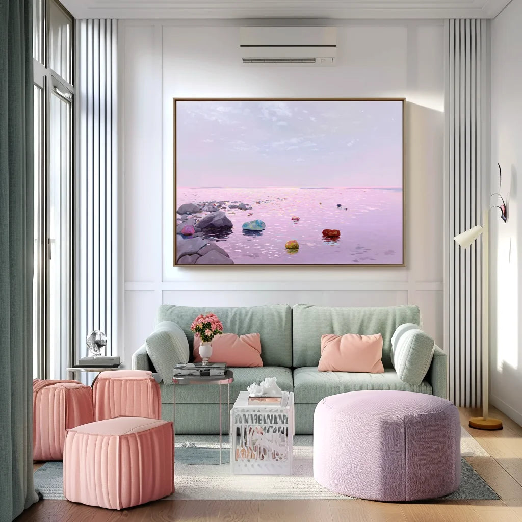 Multicolor Pastel Horizon Abstract Seascape With Colorful Rock Accents - Artwallpainting