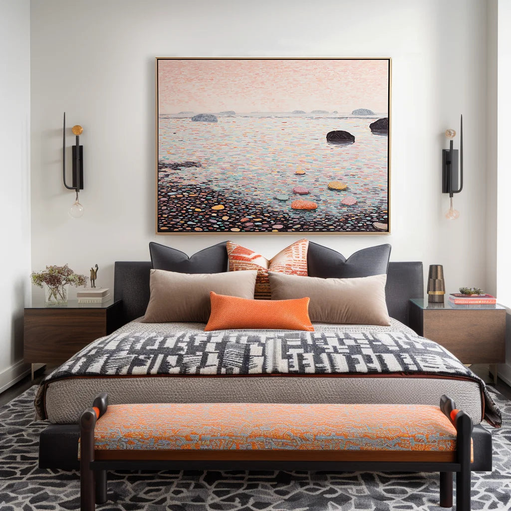 Multicolor Pebbled Horizon Abstract Seascape Textured Canvas Wall Art - Artwallpainting