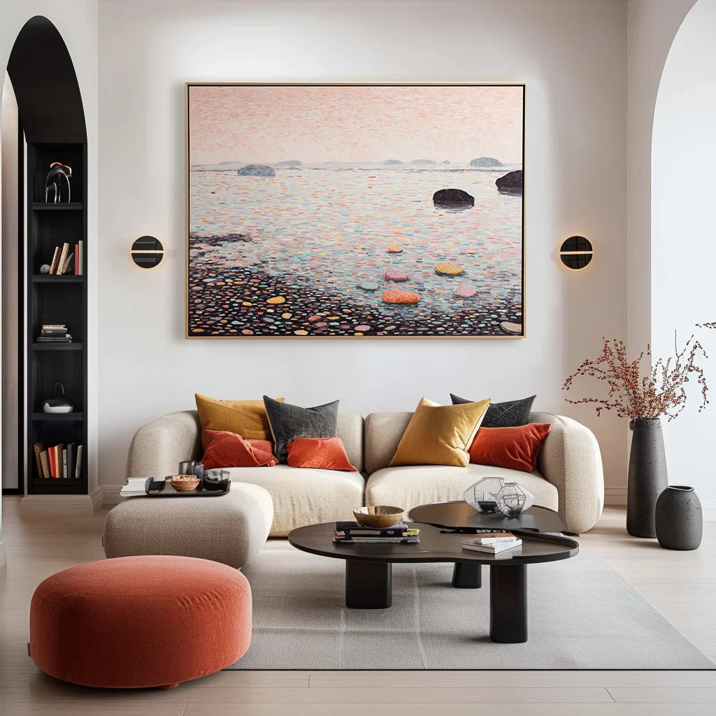 Multicolor Pebbled Horizon Abstract Seascape Textured Canvas Wall Art - Artwallpainting