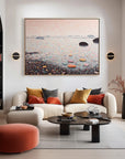Multicolor Pebbled Horizon Abstract Seascape Textured Canvas Wall Art - Artwallpainting