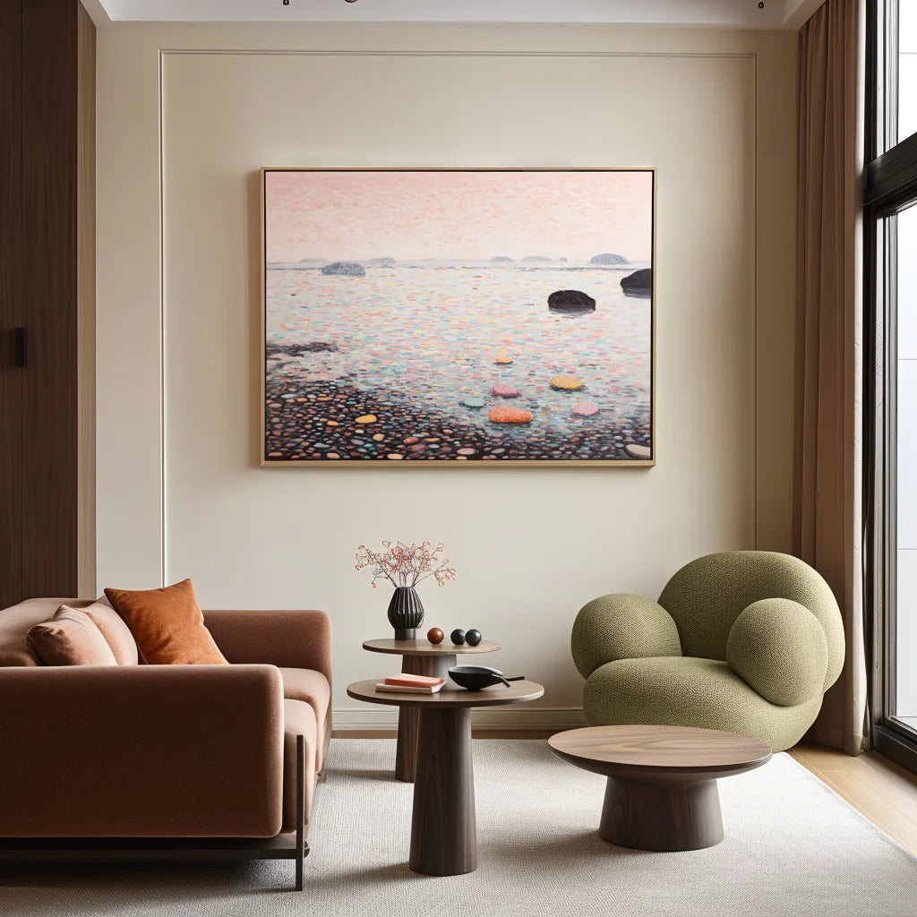 Multicolor Pebbled Horizon Abstract Seascape Textured Canvas Wall Art - Artwallpainting