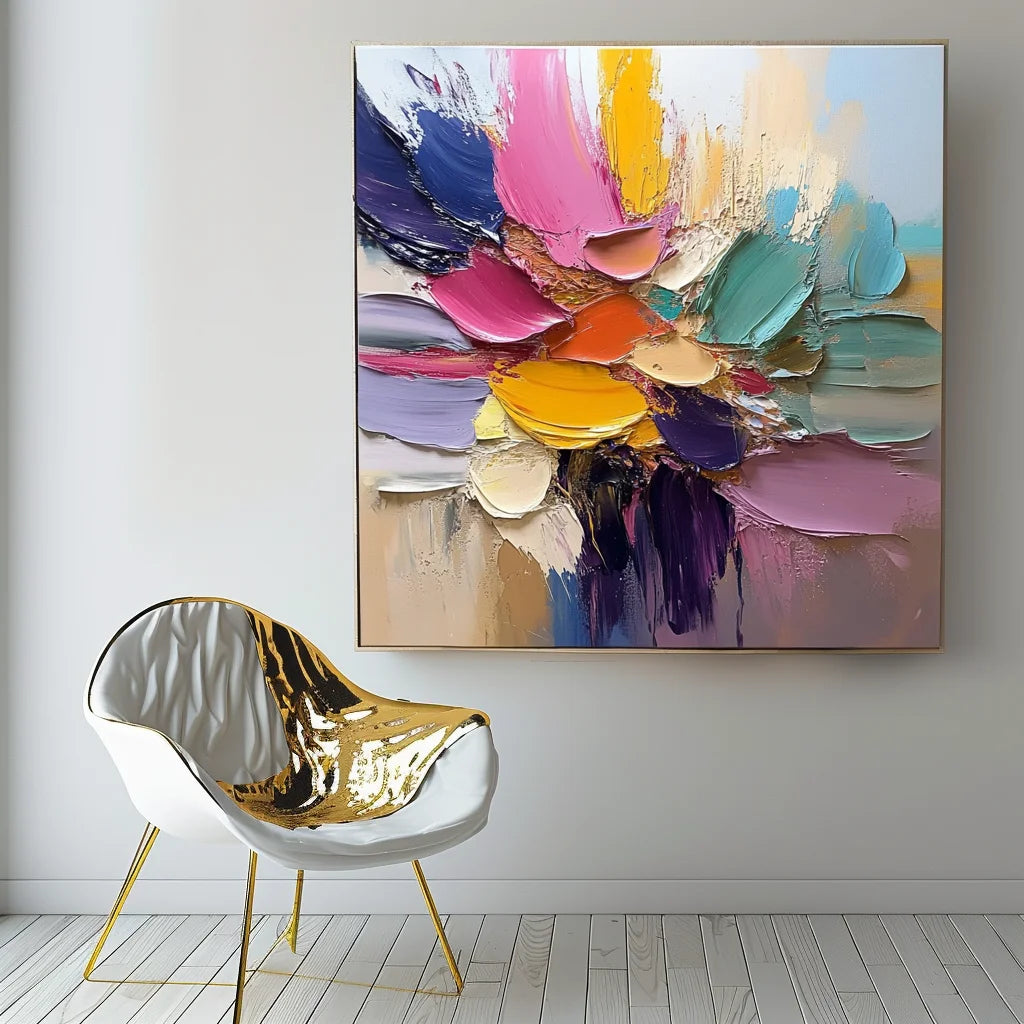 Multicolor Petal Symphony - Abstract Flower Impasto Canvas Art Painting - Artwallpainting