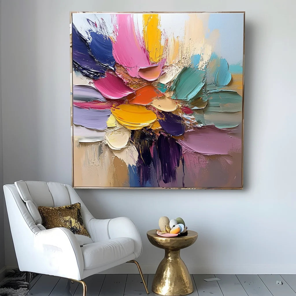 Multicolor Petal Symphony - Abstract Flower Impasto Canvas Art Painting - Artwallpainting