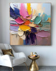 Multicolor Petal Symphony - Abstract Flower Impasto Canvas Art Painting - Artwallpainting