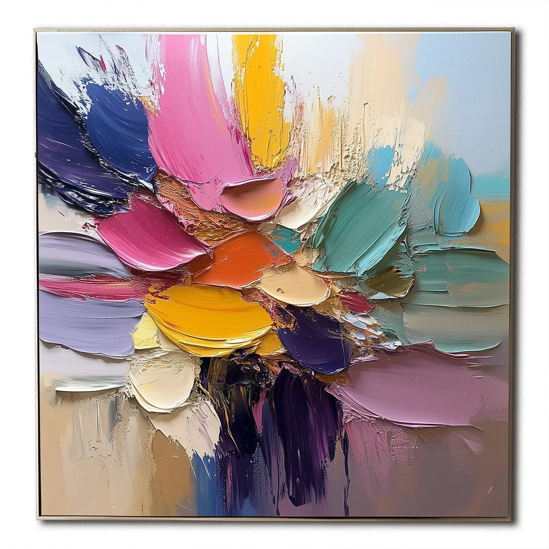 Multicolor Petal Symphony - Abstract Flower Impasto Canvas Art Painting - Artwallpainting
