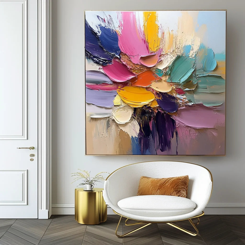 Multicolor Petal Symphony - Abstract Flower Impasto Canvas Art Painting - Artwallpainting