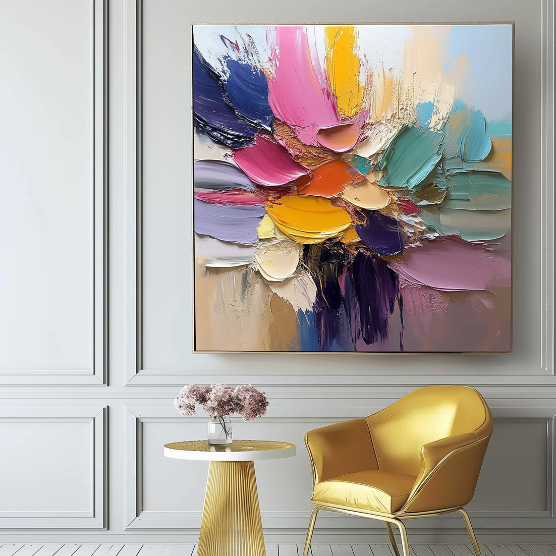 Multicolor Petal Symphony - Abstract Flower Impasto Canvas Art Painting - Artwallpainting