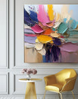 Multicolor Petal Symphony - Abstract Flower Impasto Canvas Art Painting - Artwallpainting