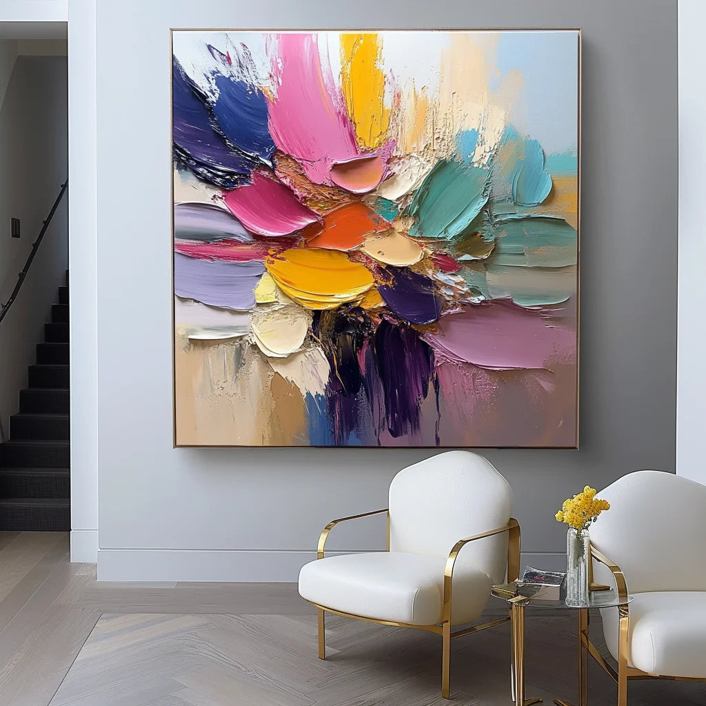 Multicolor Petal Symphony - Abstract Flower Impasto Canvas Art Painting - Artwallpainting
