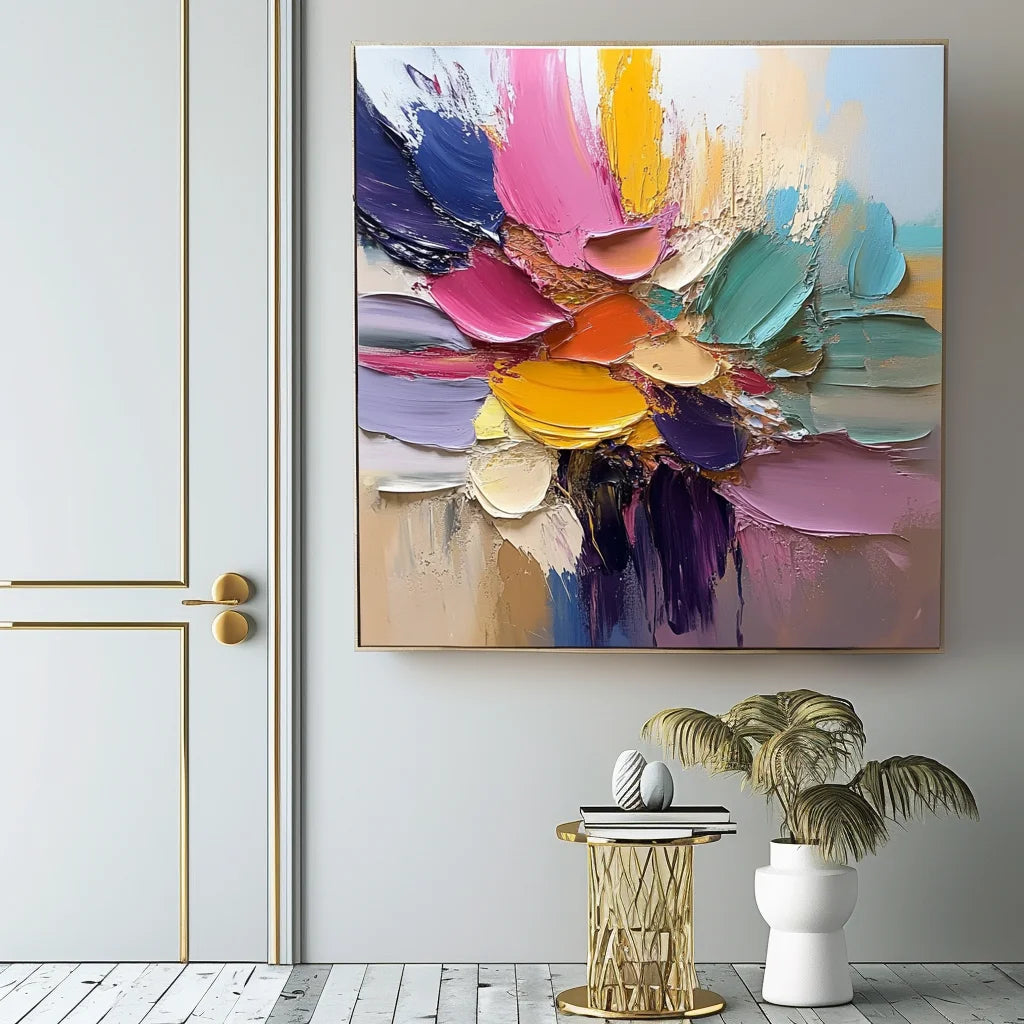 Multicolor Petal Symphony - Abstract Flower Impasto Canvas Art Painting - Artwallpainting