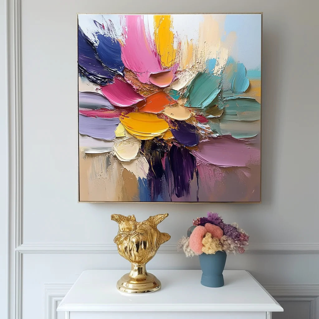 Multicolor Petal Symphony - Abstract Flower Impasto Canvas Art Painting - Artwallpainting