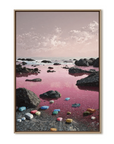 Multicolor Pink Horizon Abstract Seascape With Colorful Shore Stones - Artwallpainting