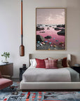 Multicolor Pink Horizon Abstract Seascape With Colorful Shore Stones - Artwallpainting