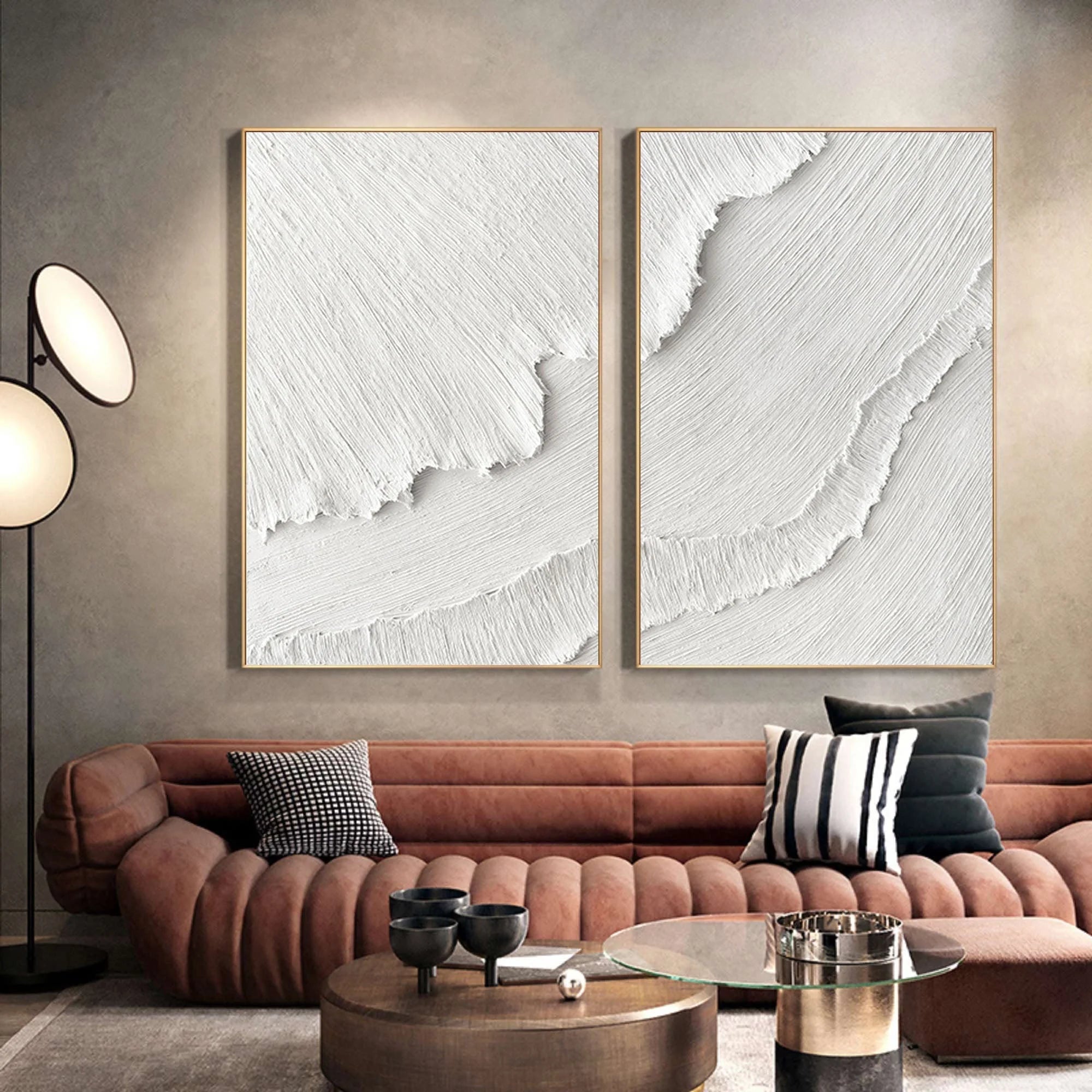Multicolor Plaster 3D Textured Minimalist Abstract Art On Canvas Set Of 2 - Artwallpainting