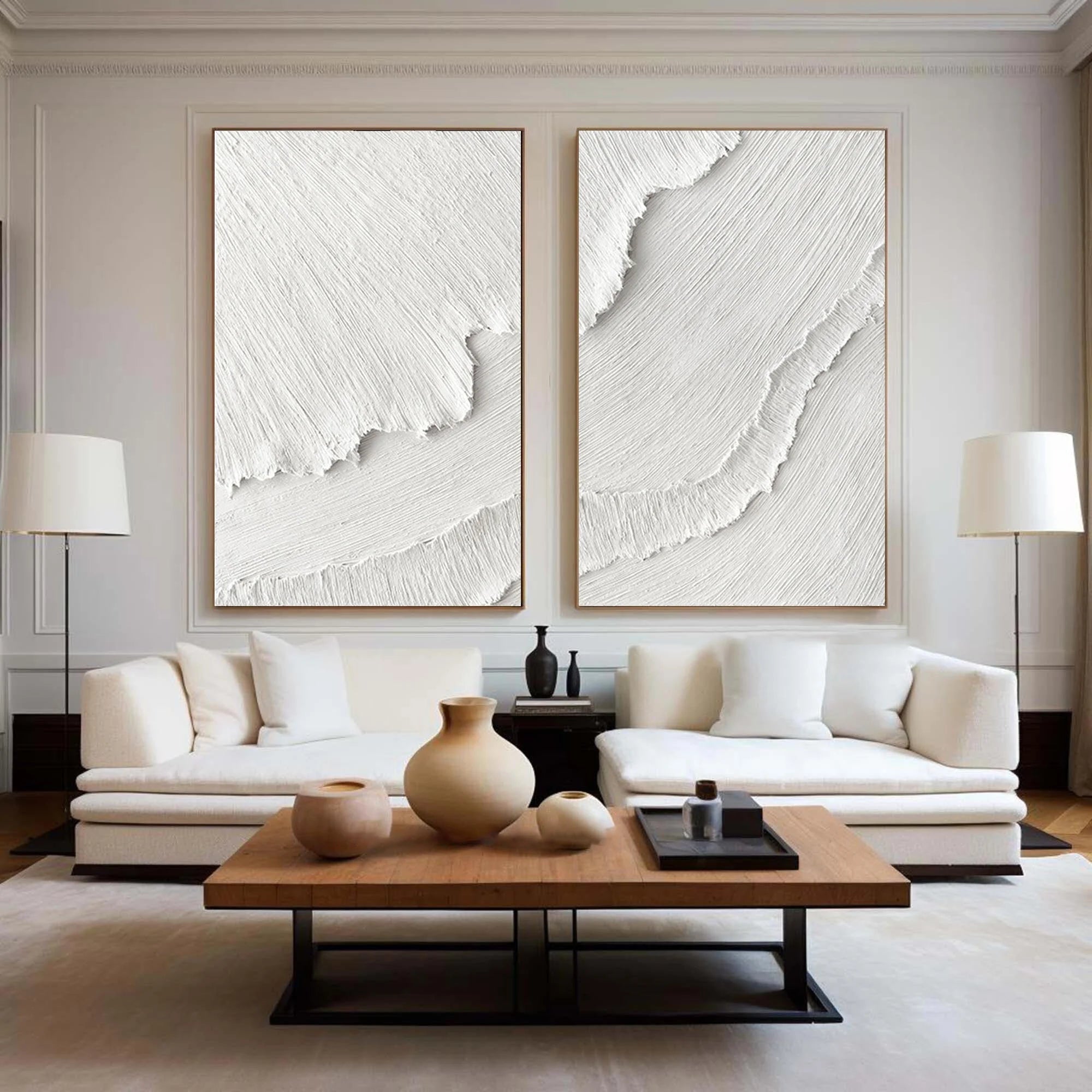 Multicolor Plaster 3D Textured Minimalist Abstract Art On Canvas Set Of 2 - Artwallpainting