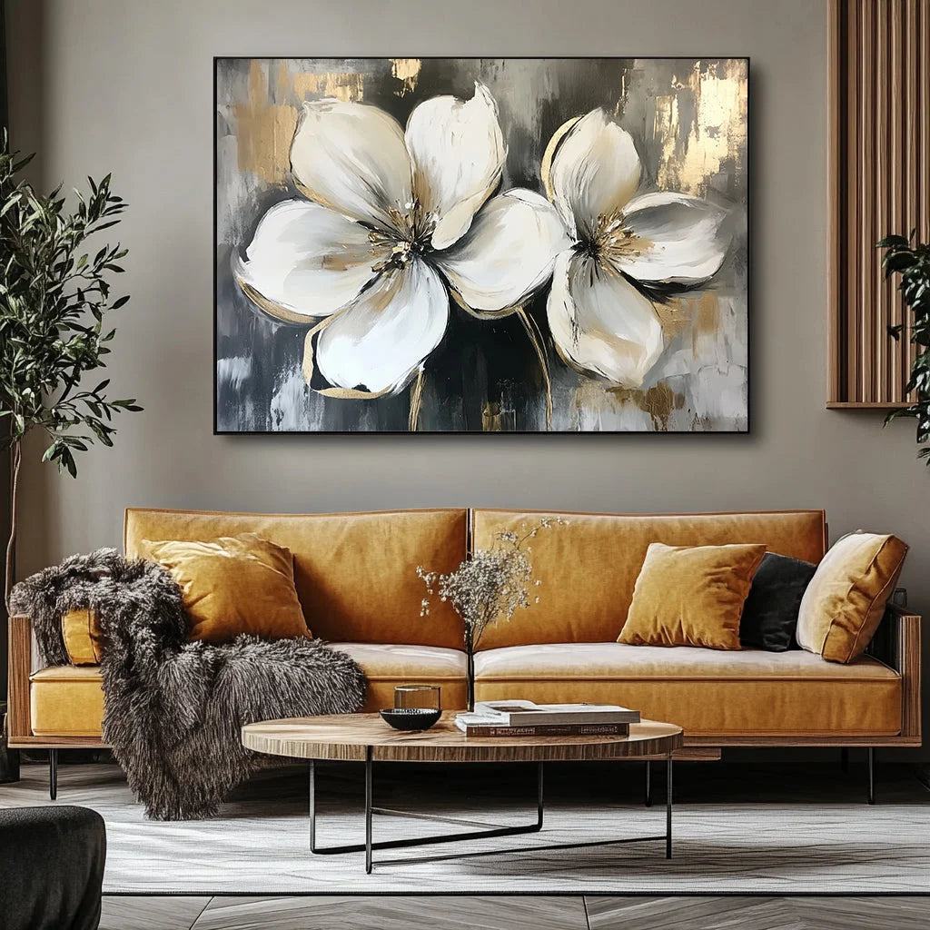 Multicolor Radiance Of Twin Blooms Canvas Painting For Home Decoration - Artwallpainting