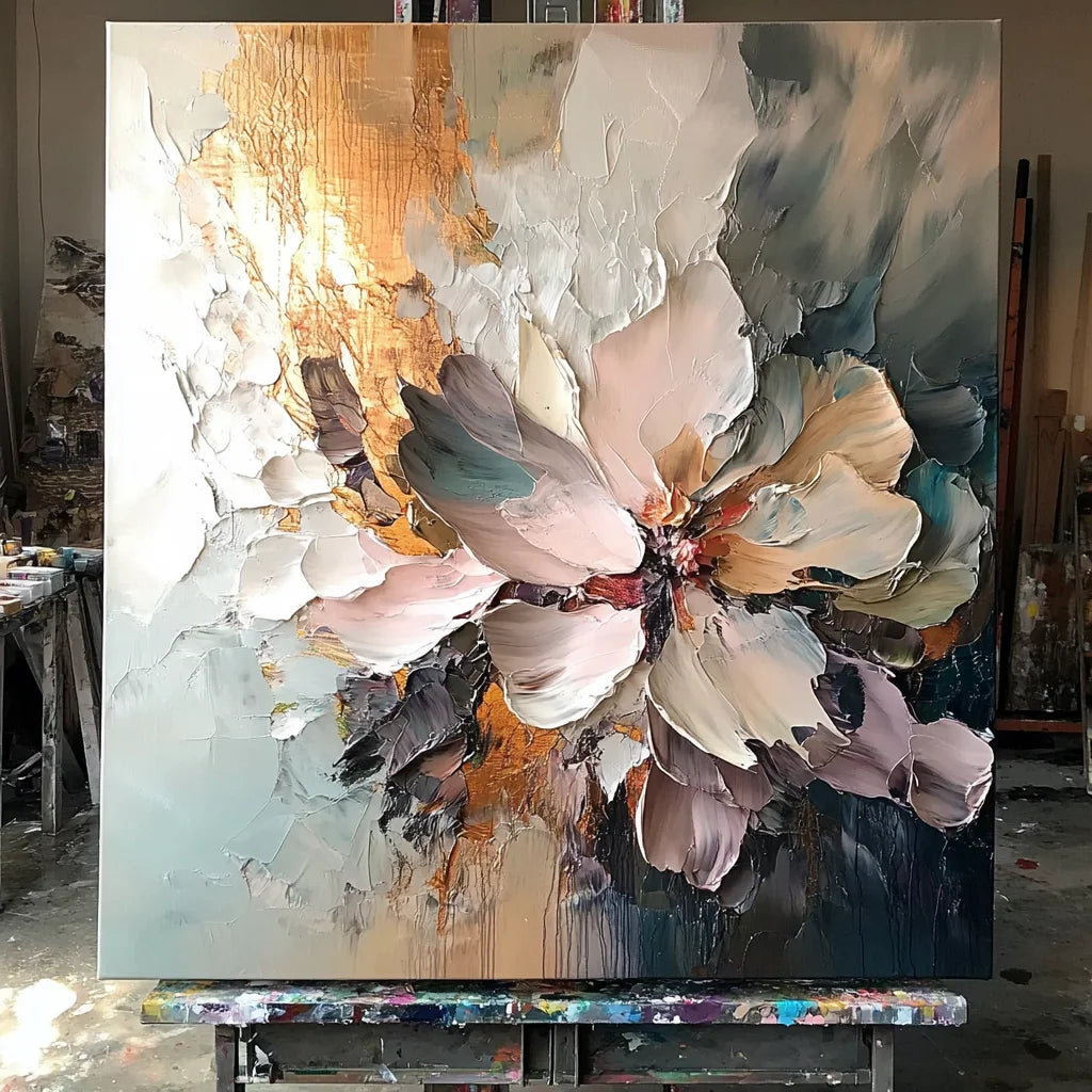 Multicolor Radiant Bloom - Hand Drawn Thick Painted Floral Wall Art In Modern Interior Design - Artwallpainting